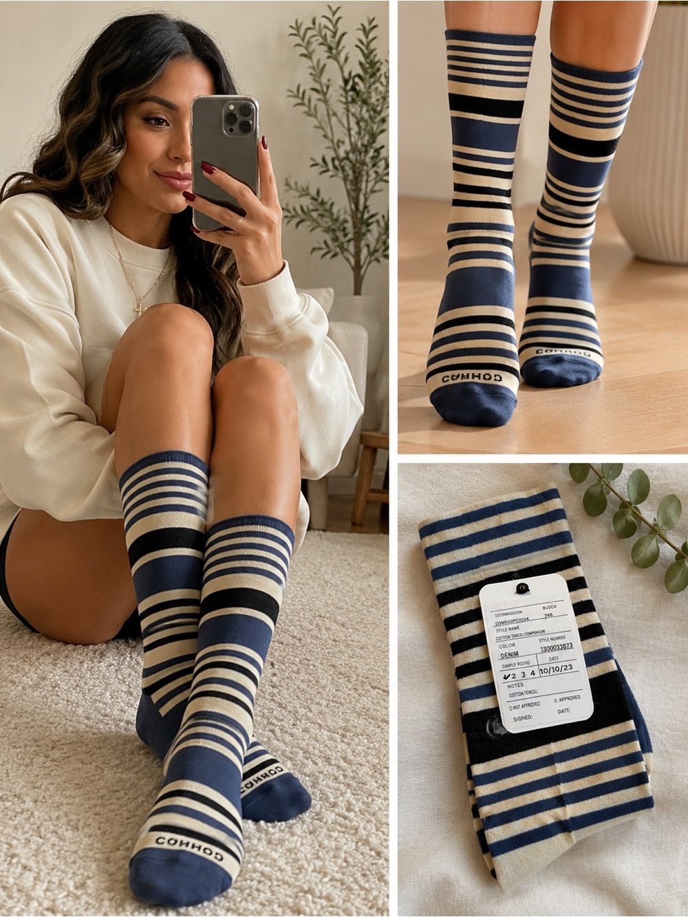 COMRAD Blue Striped Compression Socks Cotton Tencel Blend Unisex